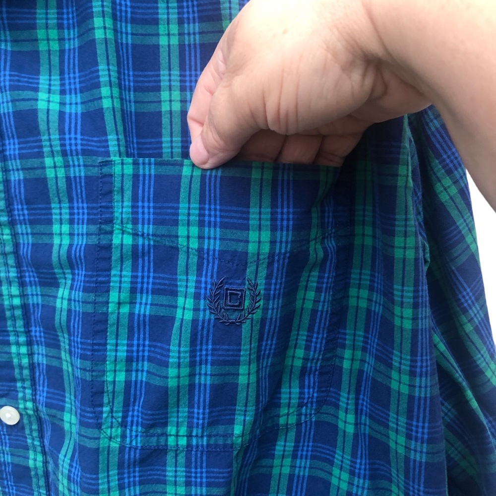 Chaps Green & Blue Plaid Button Down Oxford size 2XT - Picture 2 of 9